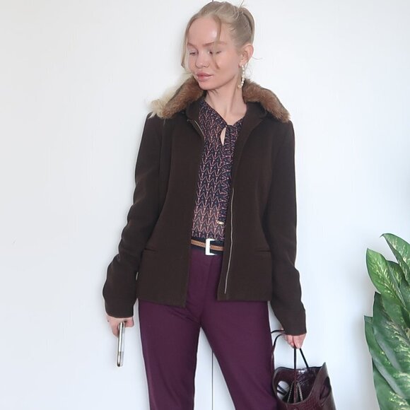 Jones New York Wool Coat / Jacket w Fur Collar - Picture 7 of 9